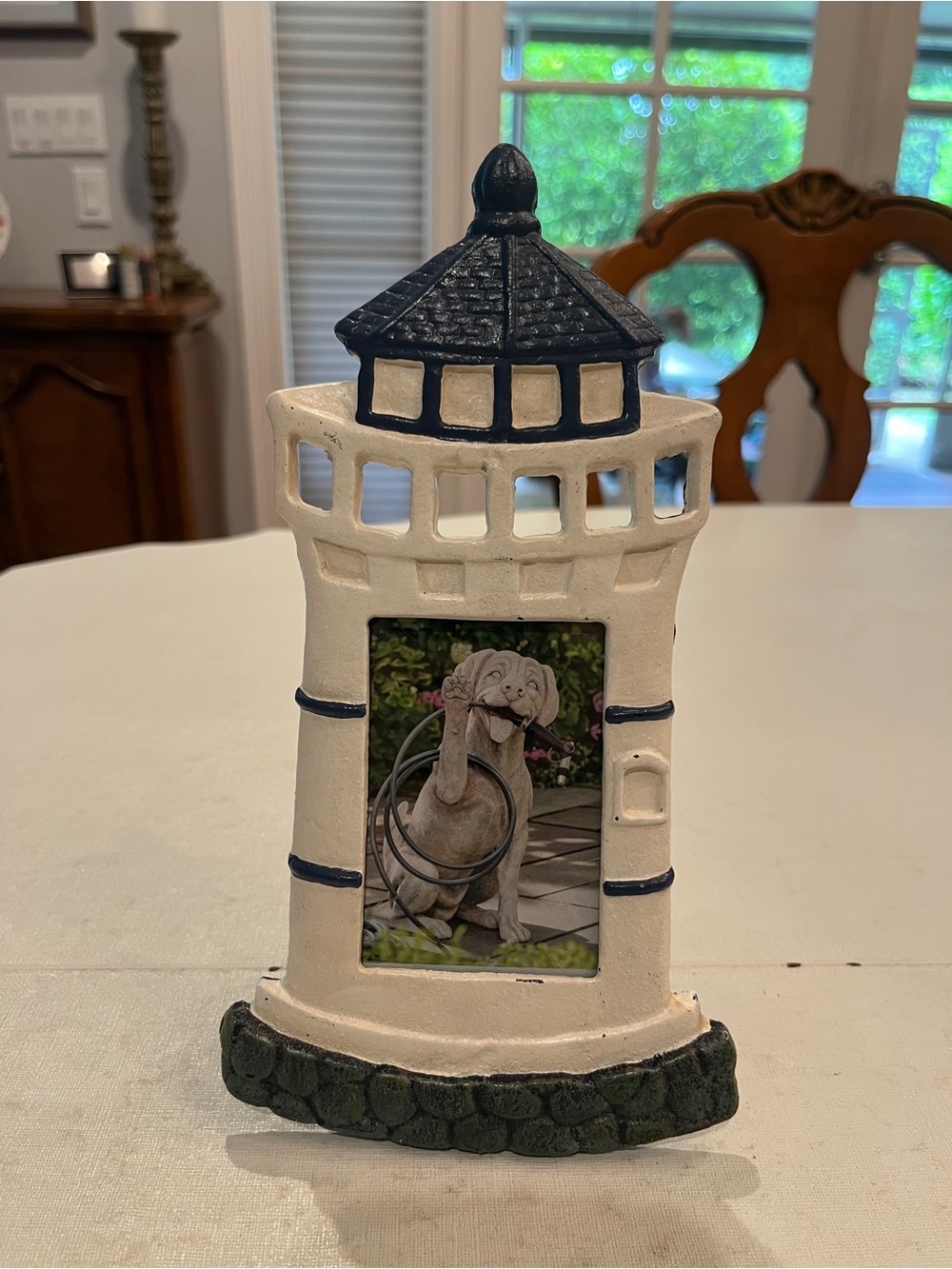 Vintage cast iron style White & Navy Nautical Lighthouse Photo Frame.
